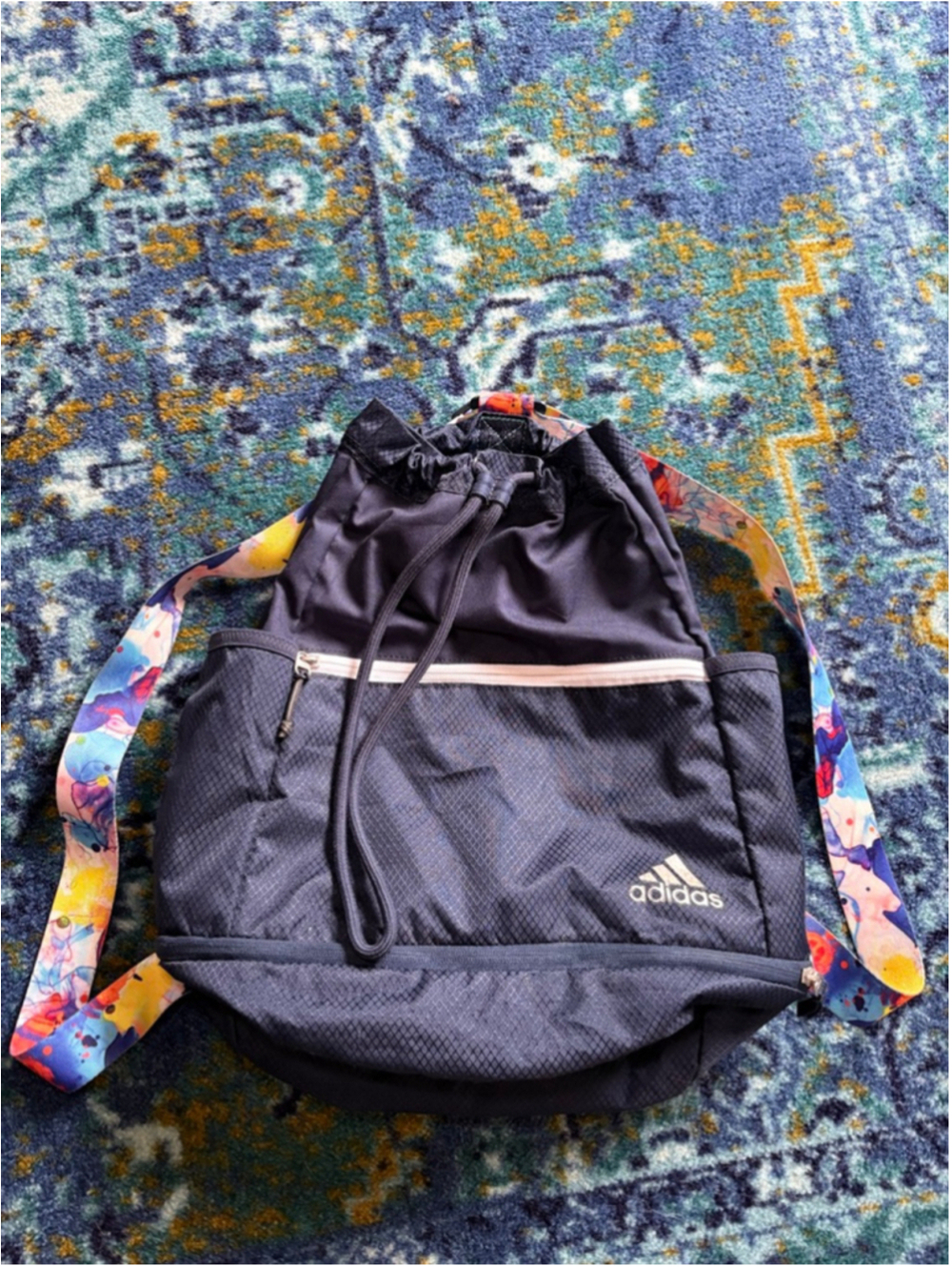 Adidas Women's Backpack Navy with Abstract Colorful Straps